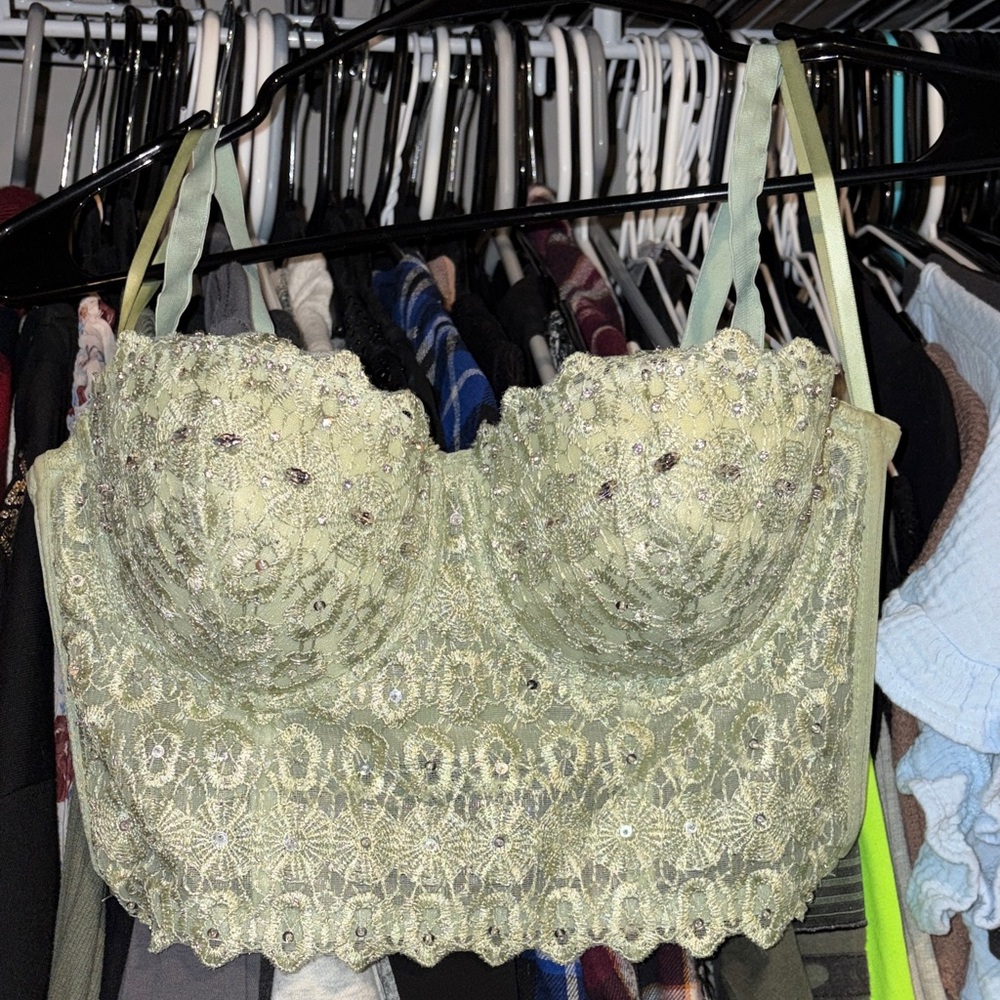 Lace Longline Bralette - Light Green